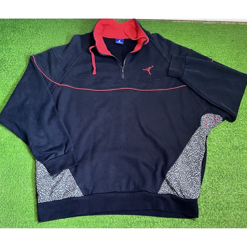 Y2k Jordan: AJ 3 'Black‎ Cement' XLRetro Warm-Up Jacket 1/4 Zip Oversized Baggy
